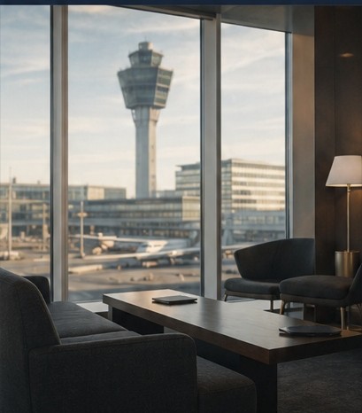 Executive office overlooking airport